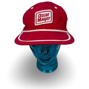 Vintage Oscar Mayer Red Snapback Hat Rope Trucker Cap Made in USA Patch Logo